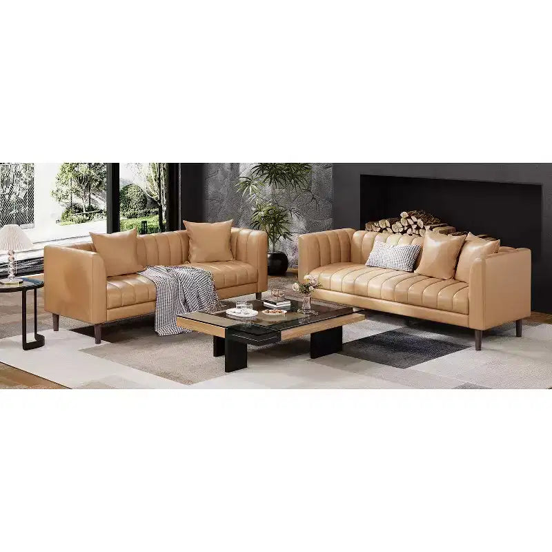 COZONY Divano a 3 Posti in Similpelle da 78 Pollici con Sedute Profonde, Divano Moderno con Cuscini e Piedini in Legno per Salotto