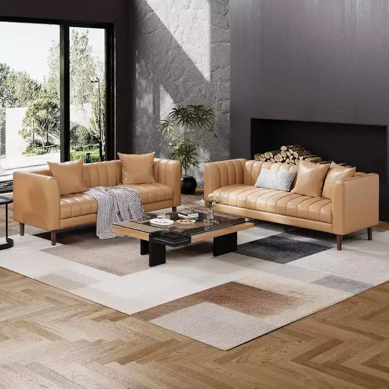 COZONY Divano a 3 Posti in Similpelle da 78 Pollici con Sedute Profonde, Divano Moderno con Cuscini e Piedini in Legno per Salotto