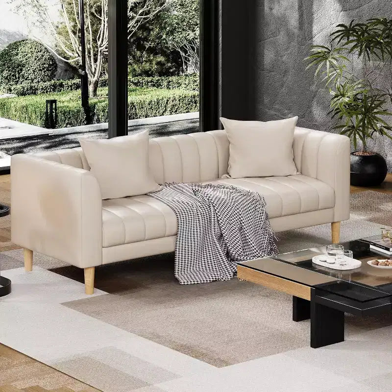 COZONY Divano a 3 Posti in Similpelle da 78 Pollici con Sedute Profonde, Divano Moderno con Cuscini e Piedini in Legno per Salotto