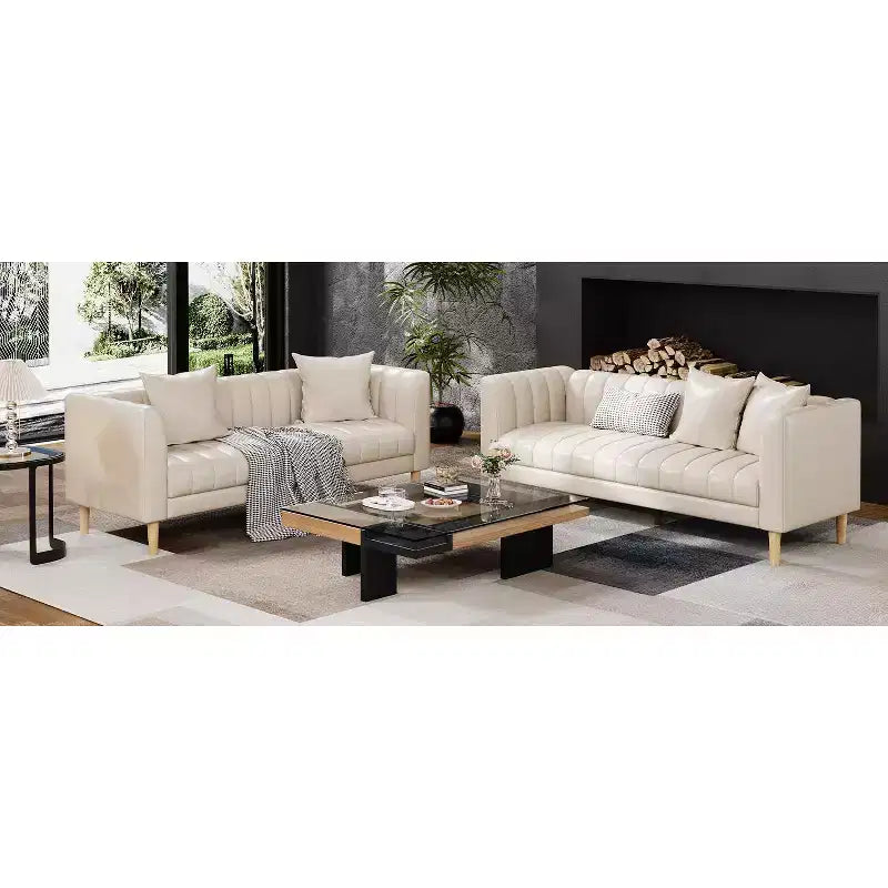 COZONY Divano a 3 Posti in Similpelle da 78 Pollici con Sedute Profonde, Divano Moderno con Cuscini e Piedini in Legno per Salotto