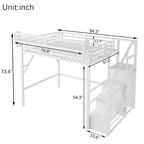 Letto a soppalco full size in metallo bianco con scale, ripiani portaoggetti e armadio, per bambini e ragazzi