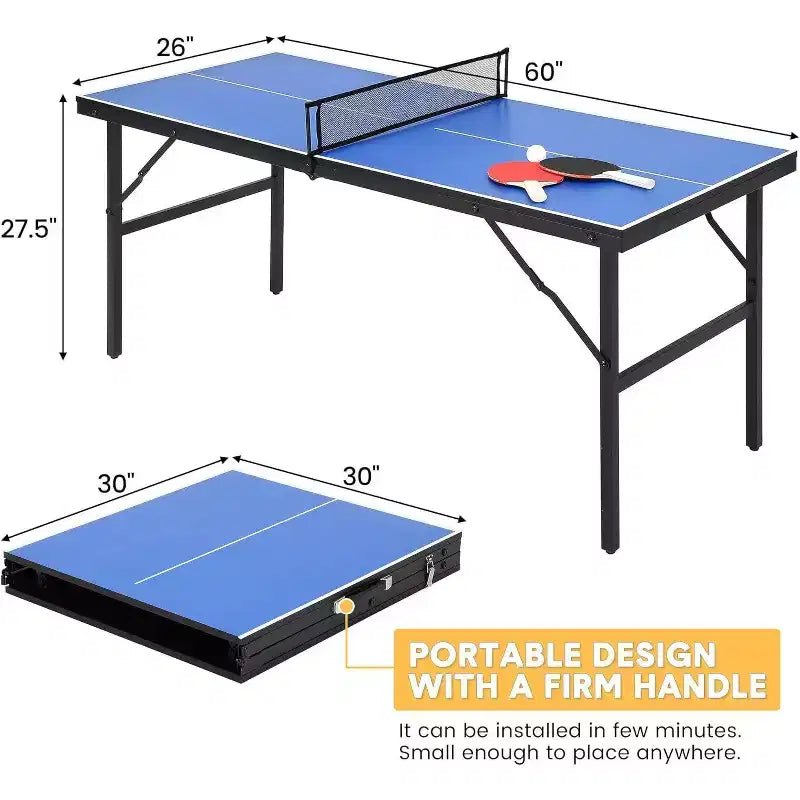 Set da ping-pong portatile Acekool con rete in nylon smontabile, 2 racchette e 3 palline, tavolo da ping-pong in alluminio impermeabile, blu