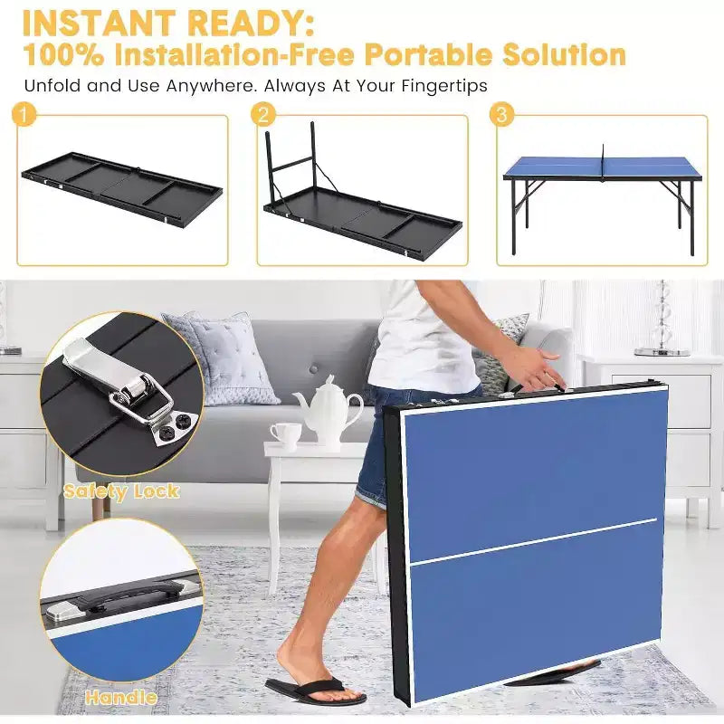 Set da ping-pong portatile Acekool con rete in nylon smontabile, 2 racchette e 3 palline, tavolo da ping-pong in alluminio impermeabile, blu