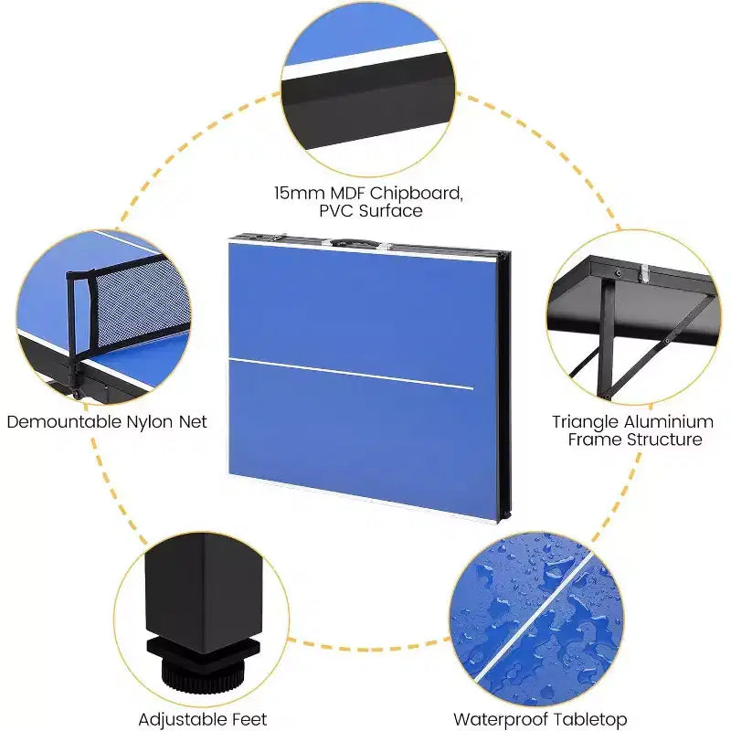 Set da ping-pong portatile Acekool con rete in nylon smontabile, 2 racchette e 3 palline, tavolo da ping-pong in alluminio impermeabile, blu
