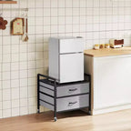 Supporto per Mini Frigo VEVOR con Ripiano, Tavolino per Mini Frigo con Capacità di 80 kg con 2 Cassetti e 4 Ruote Girevoli, Mensola Mobile per Mini Frigo, Grigio