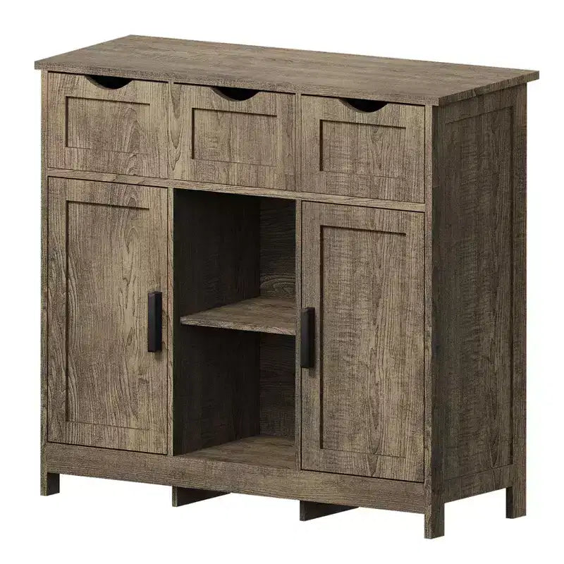 Okak Mobiletto Versatile da Bagno, Camera da Letto e Soggiorno, Armadietto a Terra con 3 Cassetti, 2 Scomparti e 3 Ante, Mobiletto d'Accento