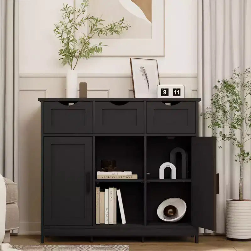 Okak Mobiletto Versatile da Bagno, Camera da Letto e Soggiorno, Armadietto a Terra con 3 Cassetti, 2 Scomparti e 3 Ante, Mobiletto d'Accento