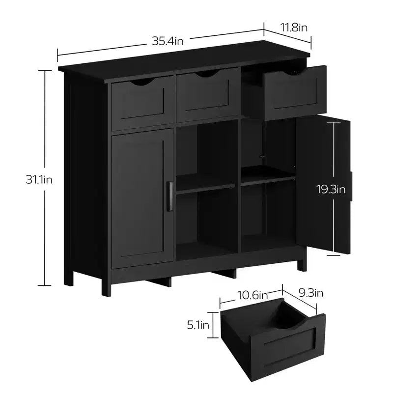 Okak Mobiletto Versatile da Bagno, Camera da Letto e Soggiorno, Armadietto a Terra con 3 Cassetti, 2 Scomparti e 3 Ante, Mobiletto d'Accento
