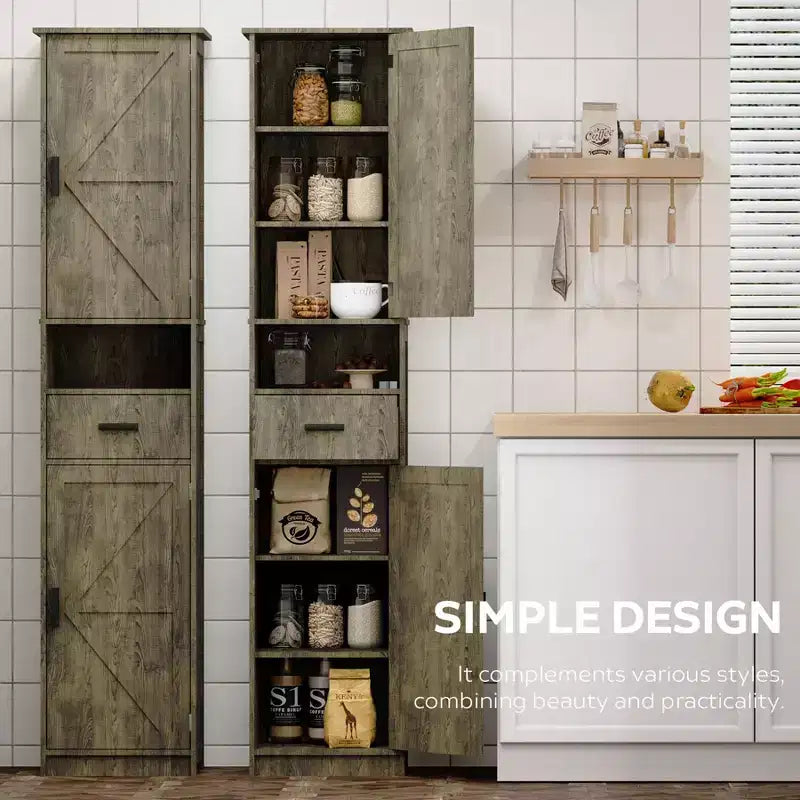 Okak Mobile Alto da Bagno, Mobiletto Indipendente da 69" con Ripiani Regolabili, Ante e Dispositivo Anti-Ribaltamento per Cucina e Soggiorno