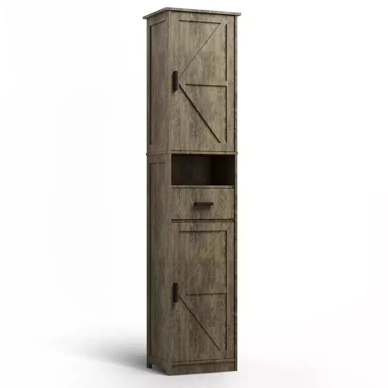 Okak Mobile Alto da Bagno, Mobiletto Indipendente da 69" con Ripiani Regolabili, Ante e Dispositivo Anti-Ribaltamento per Cucina e Soggiorno