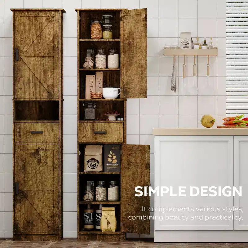 Okak Mobile Alto da Bagno, Mobiletto Indipendente da 69" con Ripiani Regolabili, Ante e Dispositivo Anti-Ribaltamento per Cucina e Soggiorno