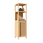 Mobiletto bagno Okak in bambù, mobiletto multifunzionale indipendente con 2 ripiani e 1 anta, organizer per bagno e cucina
