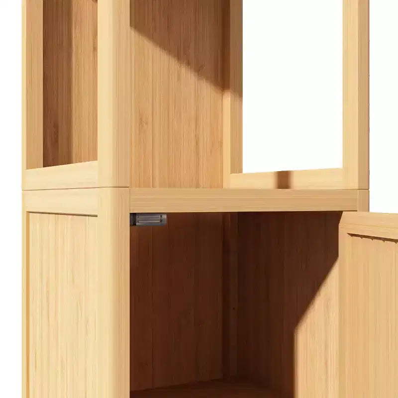 Mobiletto bagno Okak in bambù, mobiletto multifunzionale indipendente con 2 ripiani e 1 anta, organizer per bagno e cucina