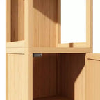 Mobiletto bagno Okak in bambù, mobiletto multifunzionale indipendente con 2 ripiani e 1 anta, organizer per bagno e cucina
