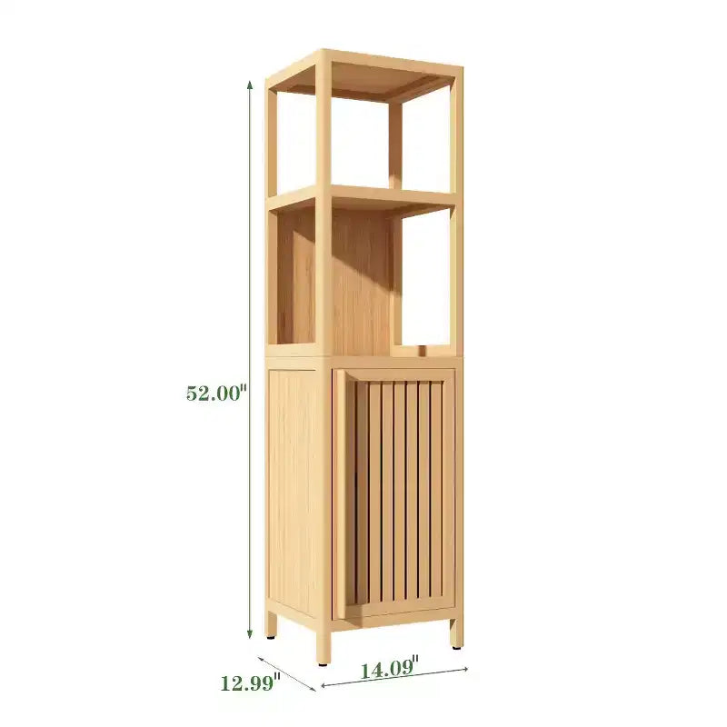 Mobiletto bagno Okak in bambù, mobiletto multifunzionale indipendente con 2 ripiani e 1 anta, organizer per bagno e cucina