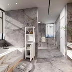 Mobiletto bagno Okak in bambù, mobiletto multifunzionale indipendente con 2 ripiani e 1 anta, organizer per bagno e cucina