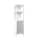 Mobiletto bagno Okak in bambù, mobiletto multifunzionale indipendente con 2 ripiani e 1 anta, organizer per bagno e cucina