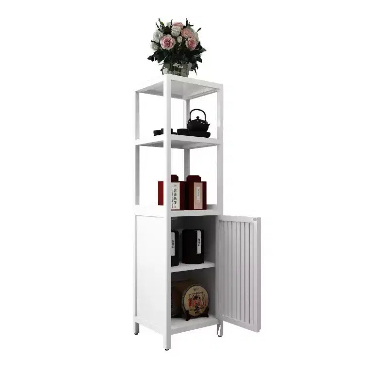 Mobiletto bagno Okak in bambù, mobiletto multifunzionale indipendente con 2 ripiani e 1 anta, organizer per bagno e cucina