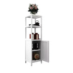 Mobiletto bagno Okak in bambù, mobiletto multifunzionale indipendente con 2 ripiani e 1 anta, organizer per bagno e cucina