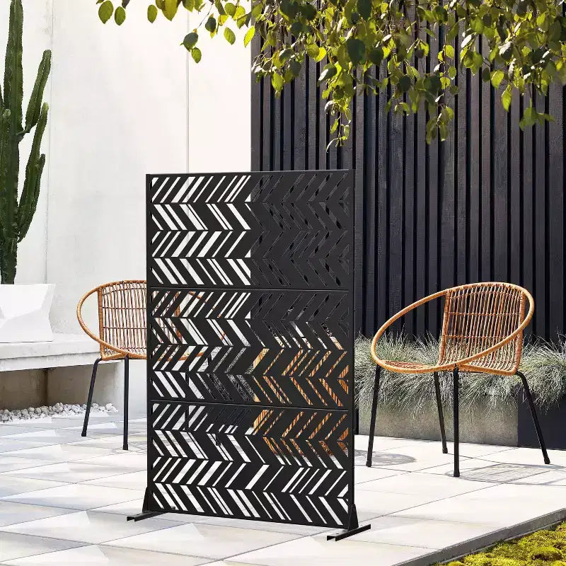 MAYEERTY 72 inch Room Divider Rectangle Privacy Screen with Metal Galvanized Frame Garden Fence Patio Outdoor Black