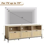 Mobile Porta TV per 75 pollici, Mobile TV Moderno con 3 Cassetti, Consolle TV con Gambe in Metallo Resistente, Mobile Porta TV in Rattan per Soggiorno, Camera da Letto