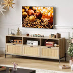 Mobile Porta TV per 75 pollici, Mobile TV Moderno con 3 Cassetti, Consolle TV con Gambe in Metallo Resistente, Mobile Porta TV in Rattan per Soggiorno, Camera da Letto