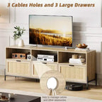 Mobile Porta TV per 75 pollici, Mobile TV Moderno con 3 Cassetti, Consolle TV con Gambe in Metallo Resistente, Mobile Porta TV in Rattan per Soggiorno, Camera da Letto