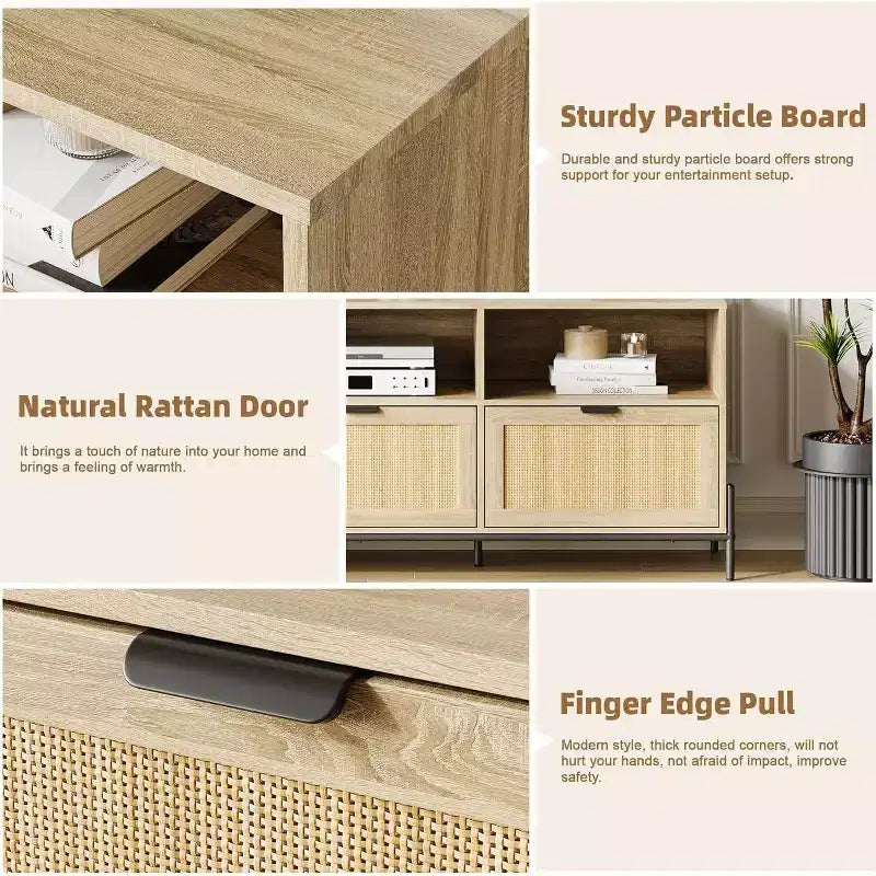 Mobile Porta TV per 75 pollici, Mobile TV Moderno con 3 Cassetti, Consolle TV con Gambe in Metallo Resistente, Mobile Porta TV in Rattan per Soggiorno, Camera da Letto