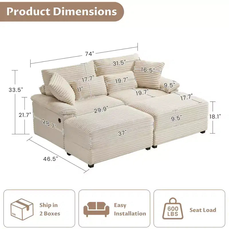 Set Whisen di divani chaise longue doppi con pouf reversibile e contenitore