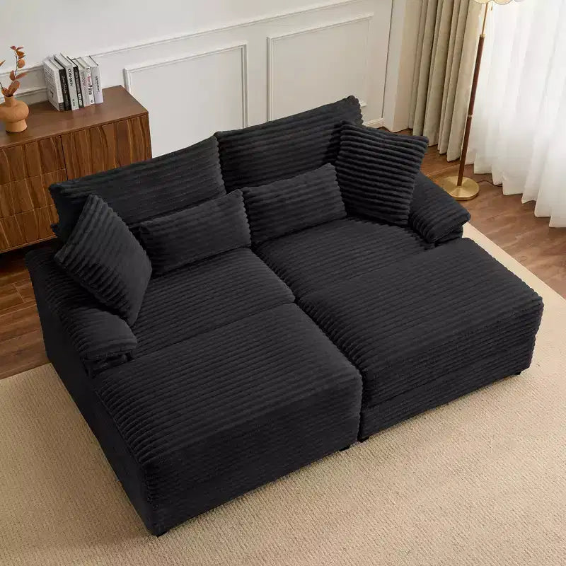Set Whisen di divani chaise longue doppi con pouf reversibile e contenitore