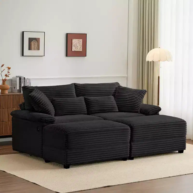 Set Whisen di divani chaise longue doppi con pouf reversibile e contenitore