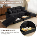 Set Whisen di divani chaise longue doppi con pouf reversibile e contenitore