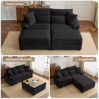 Set Whisen di divani chaise longue doppi con pouf reversibile e contenitore