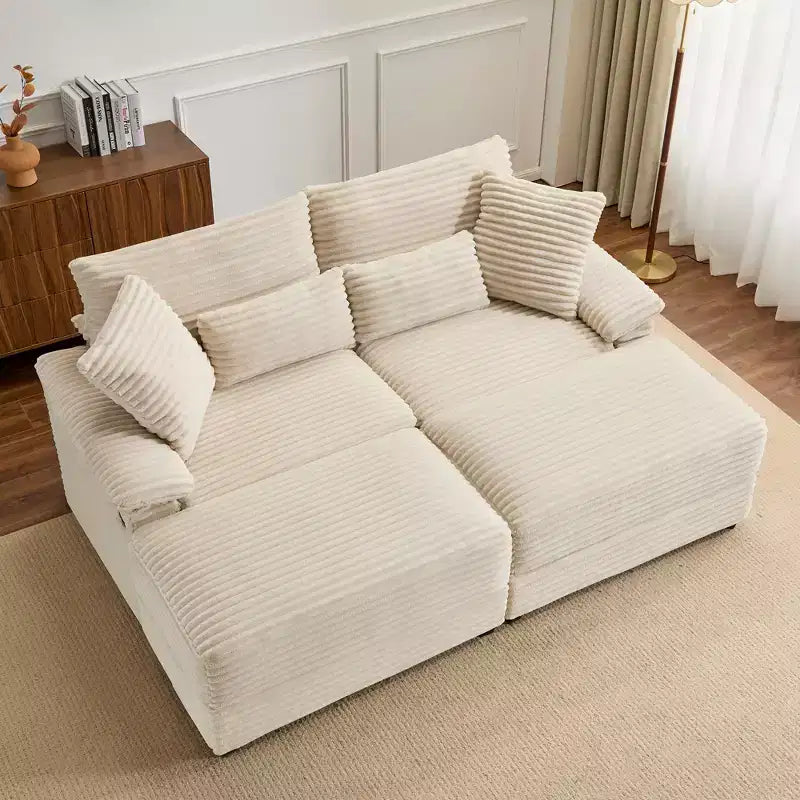 Set Whisen di divani chaise longue doppi con pouf reversibile e contenitore