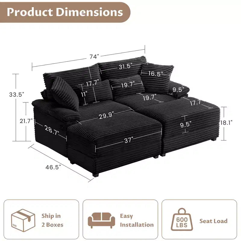 Set Whisen di divani chaise longue doppi con pouf reversibile e contenitore