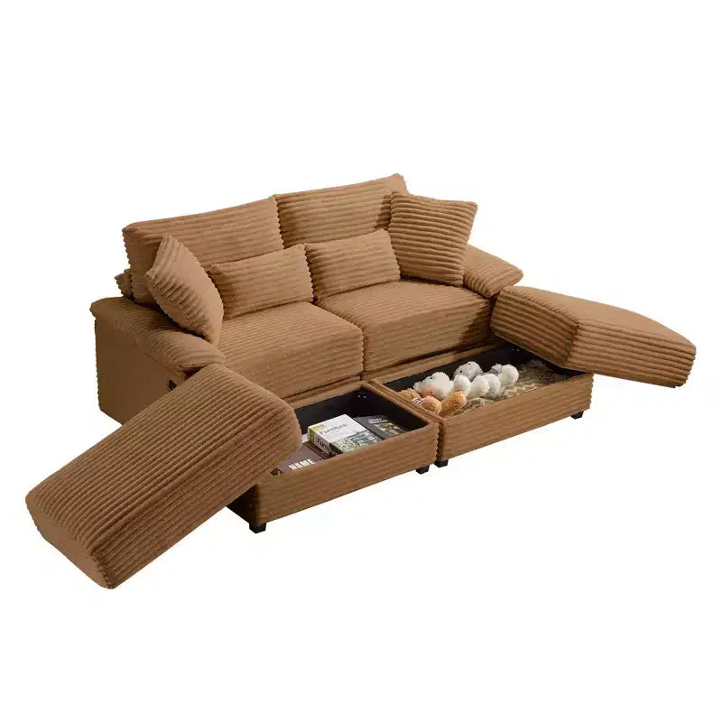 Set Whisen di divani chaise longue doppi con pouf reversibile e contenitore