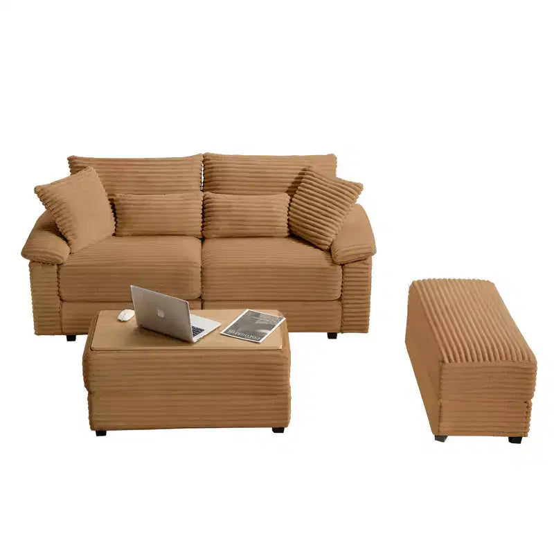 Set Whisen di divani chaise longue doppi con pouf reversibile e contenitore