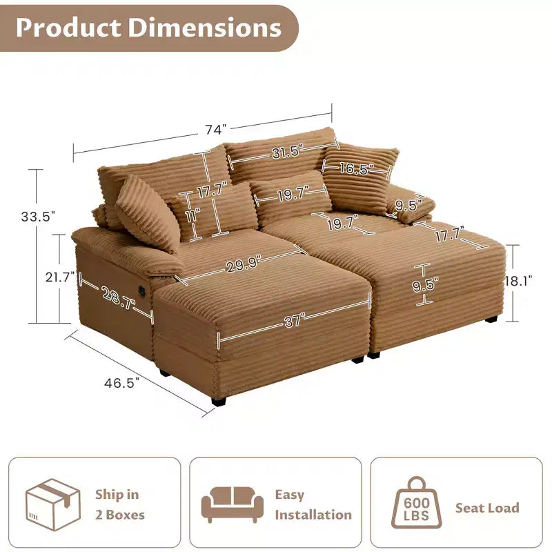 Set Whisen di divani chaise longue doppi con pouf reversibile e contenitore