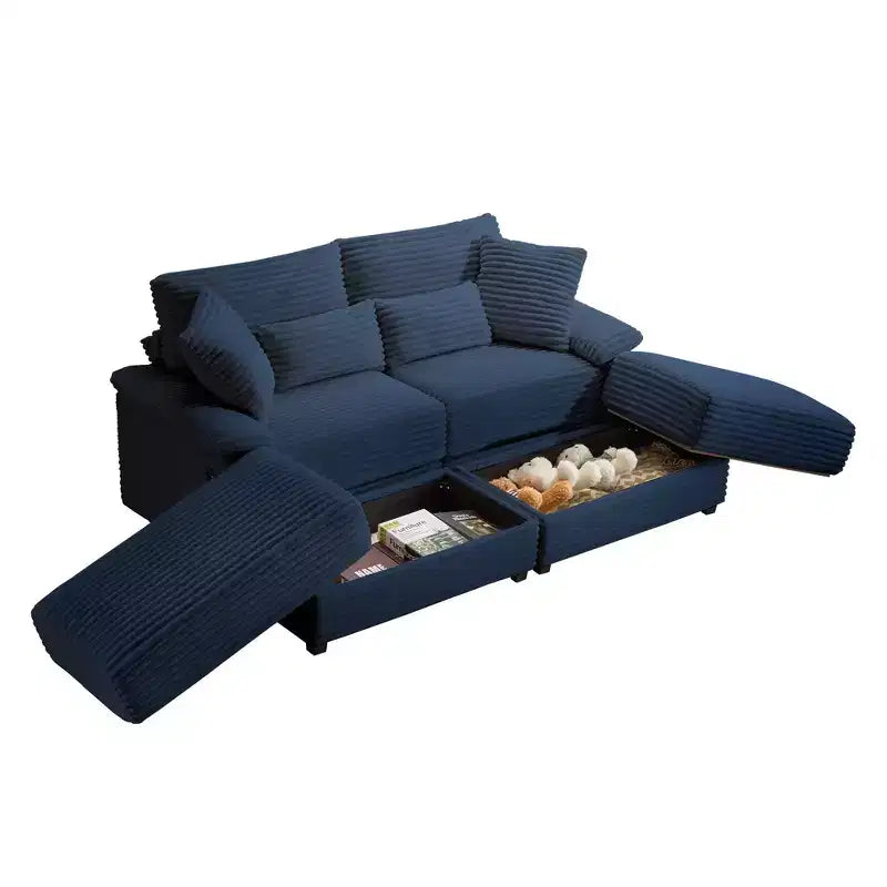 Set Whisen di divani chaise longue doppi con pouf reversibile e contenitore