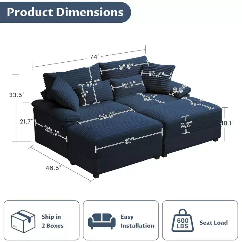 Set Whisen di divani chaise longue doppi con pouf reversibile e contenitore