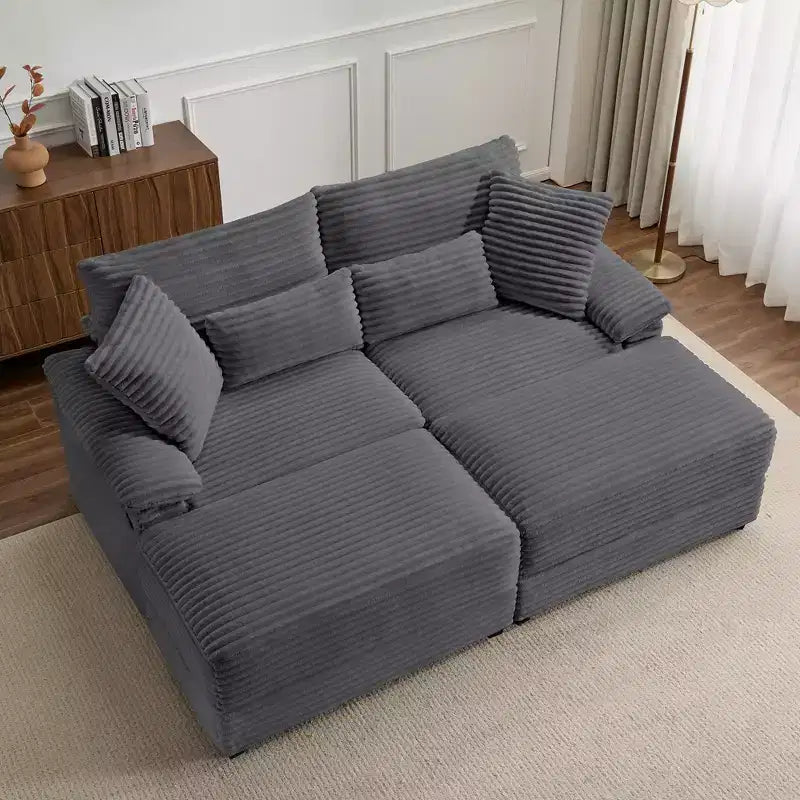 Set Whisen di divani chaise longue doppi con pouf reversibile e contenitore