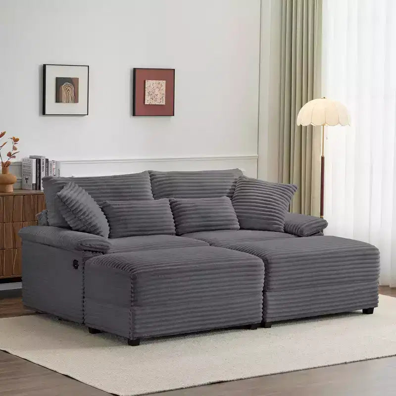 Set Whisen di divani chaise longue doppi con pouf reversibile e contenitore