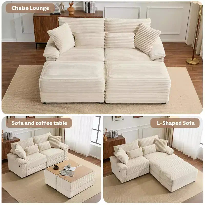Set Whisen di divani chaise longue doppi con pouf reversibile e contenitore