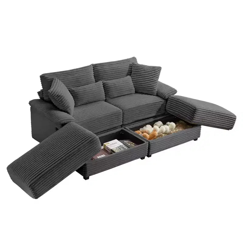 Set Whisen di divani chaise longue doppi con pouf reversibile e contenitore