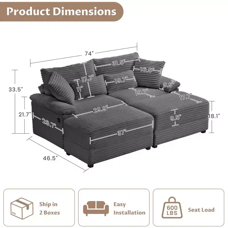 Set Whisen di divani chaise longue doppi con pouf reversibile e contenitore