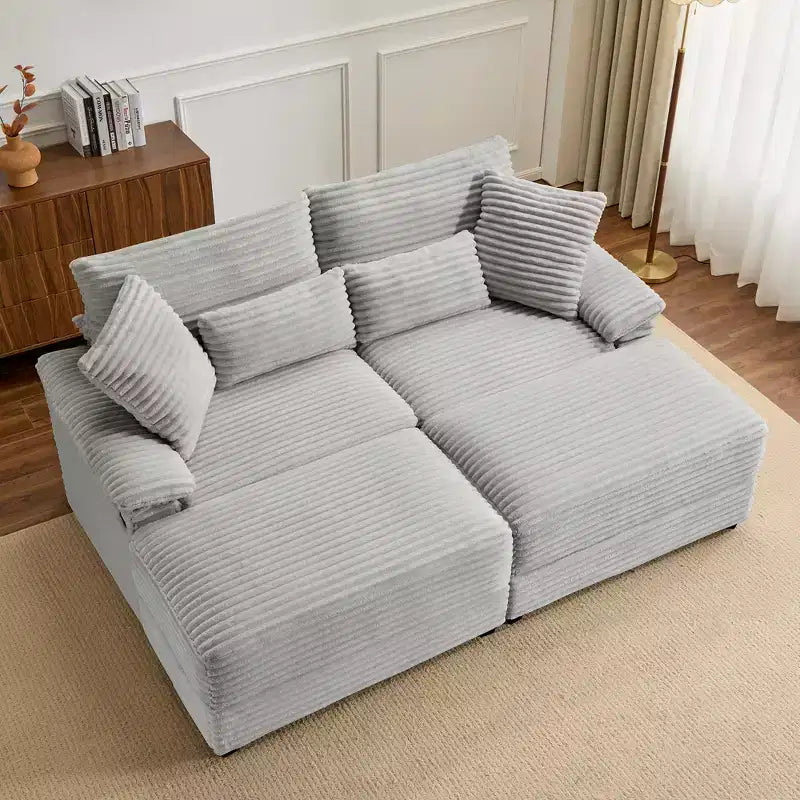 Set Whisen di divani chaise longue doppi con pouf reversibile e contenitore