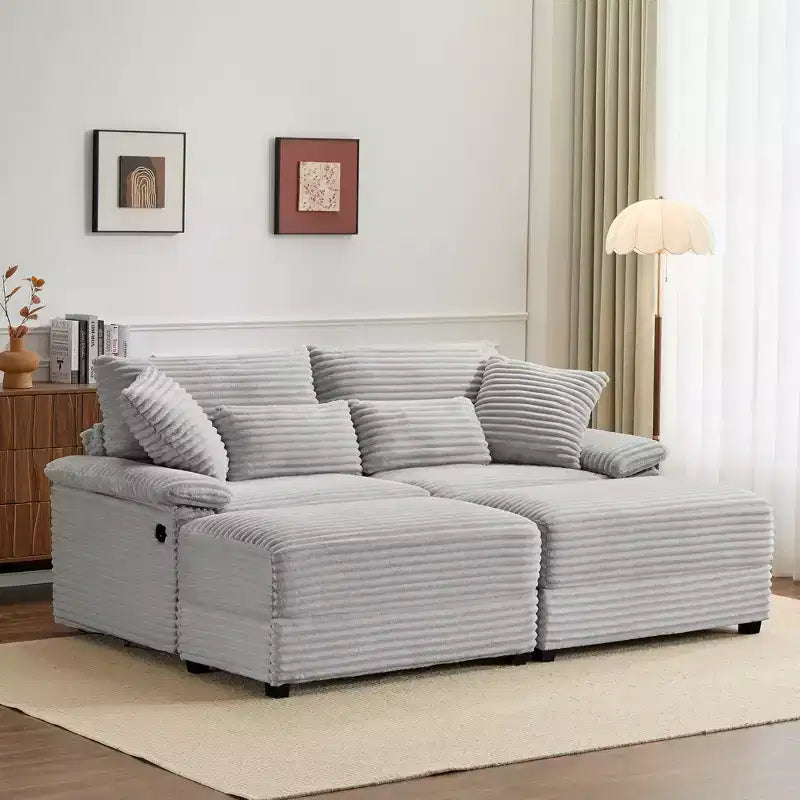 Set Whisen di divani chaise longue doppi con pouf reversibile e contenitore