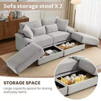 Set Whisen di divani chaise longue doppi con pouf reversibile e contenitore