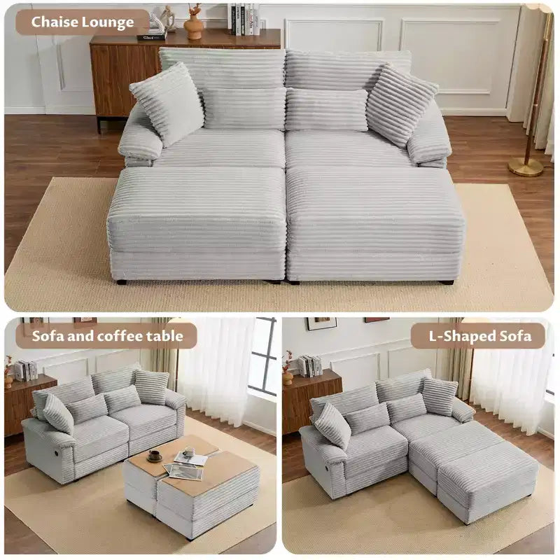 Set Whisen di divani chaise longue doppi con pouf reversibile e contenitore