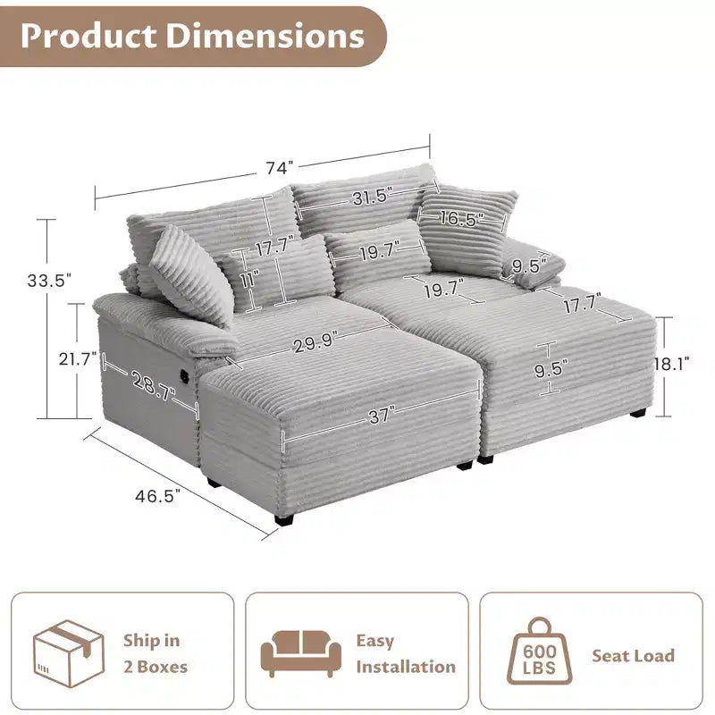 Set Whisen di divani chaise longue doppi con pouf reversibile e contenitore